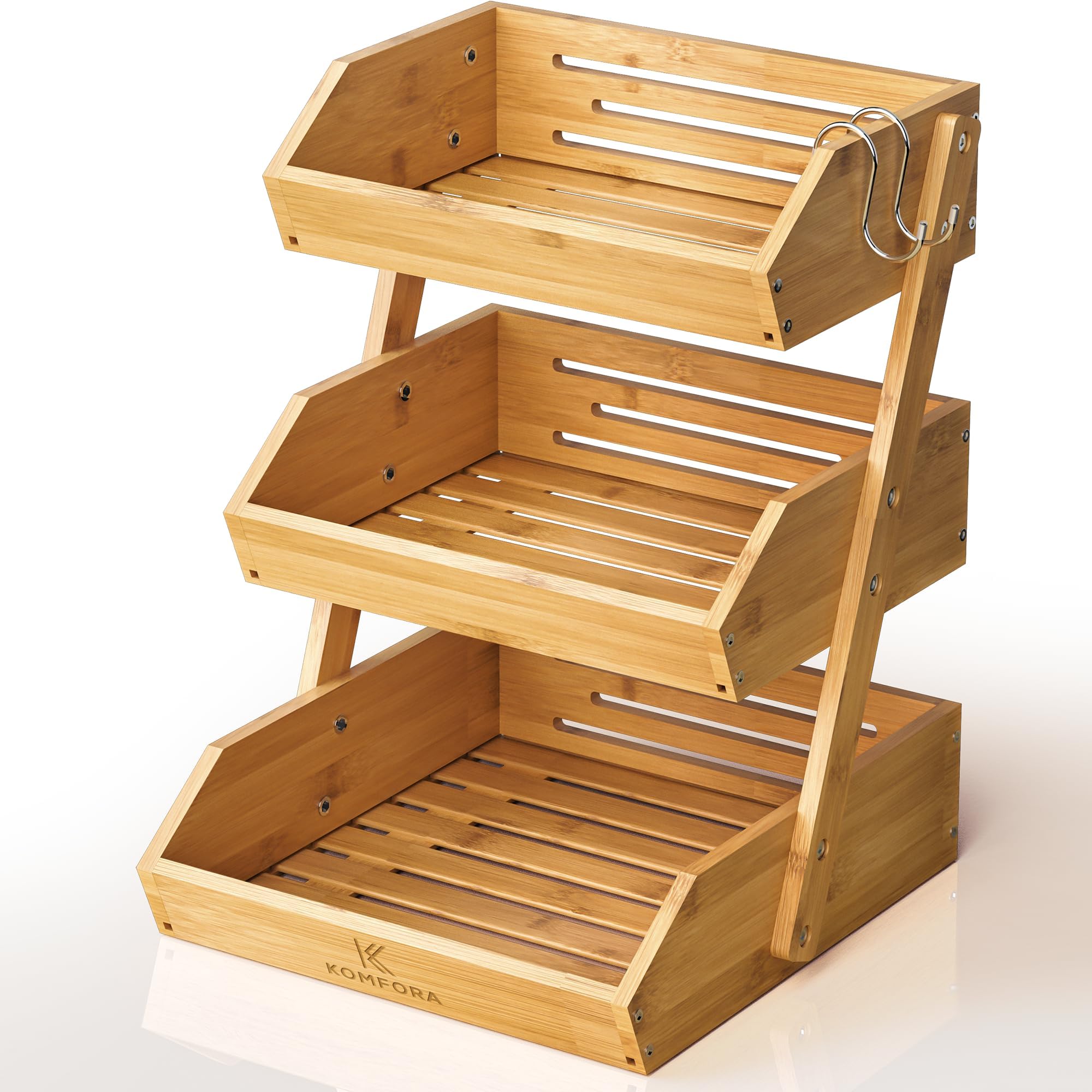 KOMFORA Three-Tier Bamboo Fruit Basket