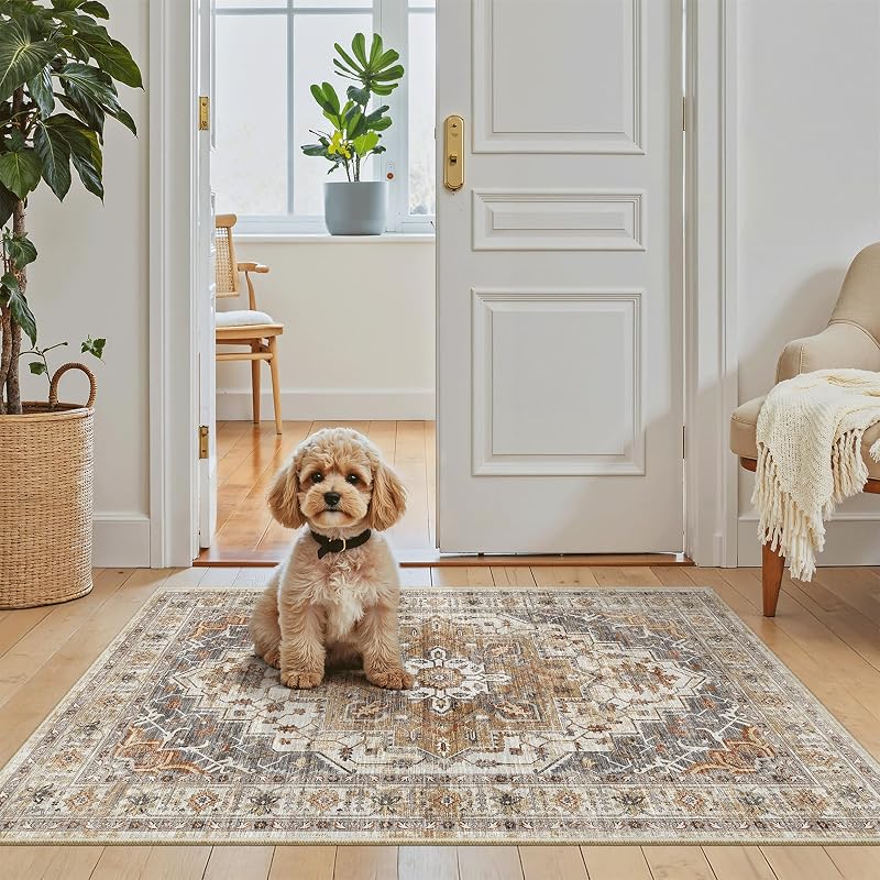 Madane Washable Entryway Rug — Turmeric/Grey